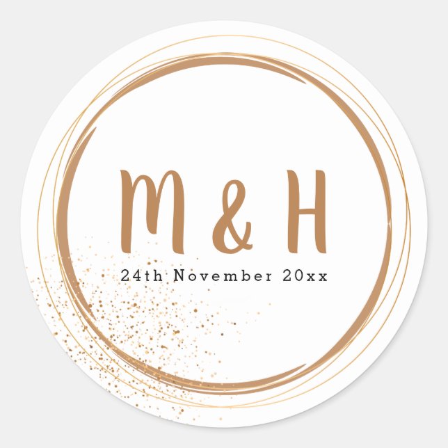 Sticker Rond Monogramme Or Cercle Avec Glitter (Devant)