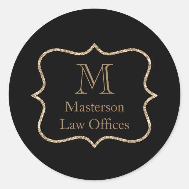 Sticker Rond Monogramme or Nom initial Black Gold Professional (Devant)