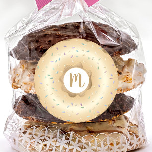 Sticker Rond Monogramme or parties scintillant mousseux doughnu
