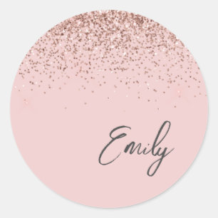 Sticker Rond Monogramme or Rose de fille Nom du glam