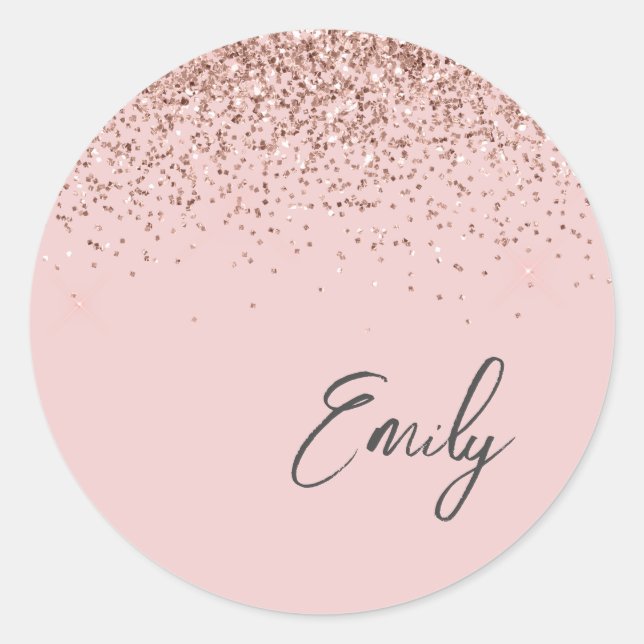 Sticker Rond Monogramme or Rose de fille Nom du glam (Devant)