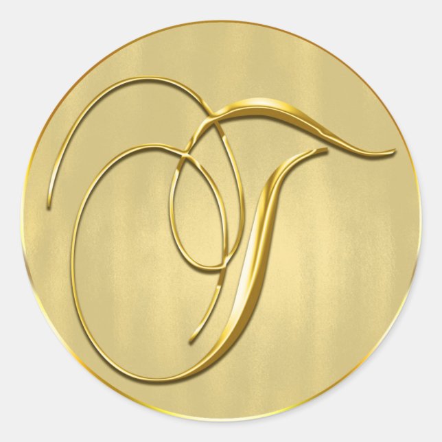 Sticker Rond Monogramme or T Seal Faire-part de mariage Holiday (Devant)