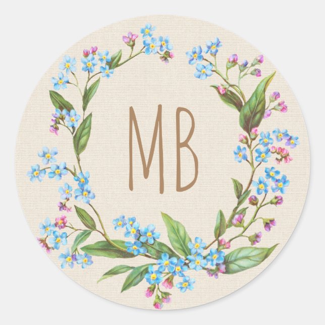 Sticker Rond Monogramme Oublier-Me-Pas De Courbe Bleu Beige Rus (Devant)