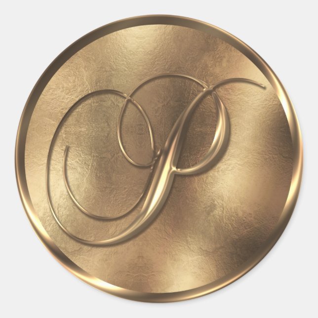 Sticker Rond Monogramme P Faire-part de mariage Bronze (Devant)