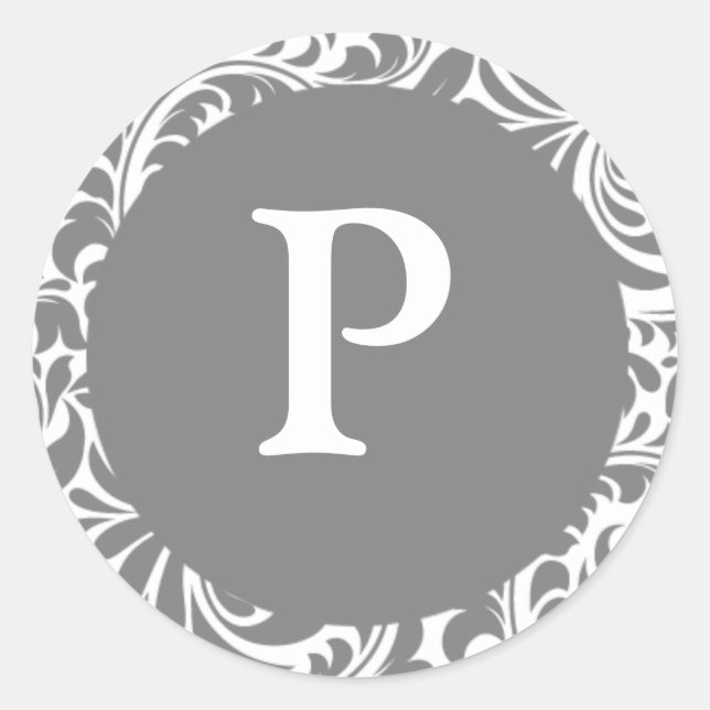 Sticker Rond Monogramme P Gris Gris Personnalisable Invitation  (Devant)