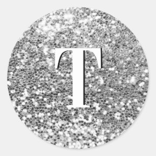 Sticker Rond Monogramme Pailleté Chunky Argent