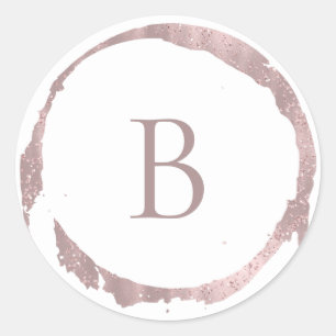 Sticker Rond Monogramme Pailleté de Faux Paillettes Rose Gold P