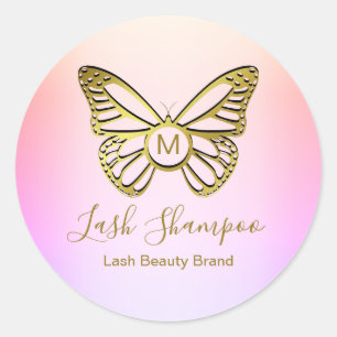 Sticker Rond Monogramme papillon Arc-en-ciel Lash Shampoing