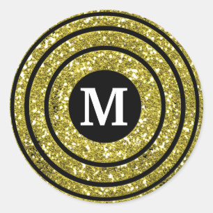 Sticker Rond Monogramme Parties scintillant Noir Et Or