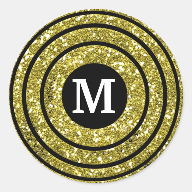 Sticker Rond Monogramme Parties scintillant Noir Et Or (Devant)