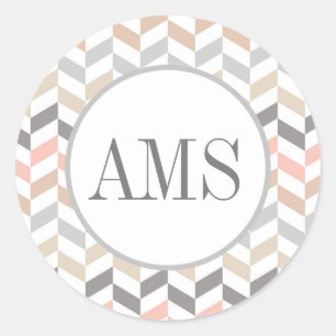 Sticker Rond Monogramme Pastel Herringbone