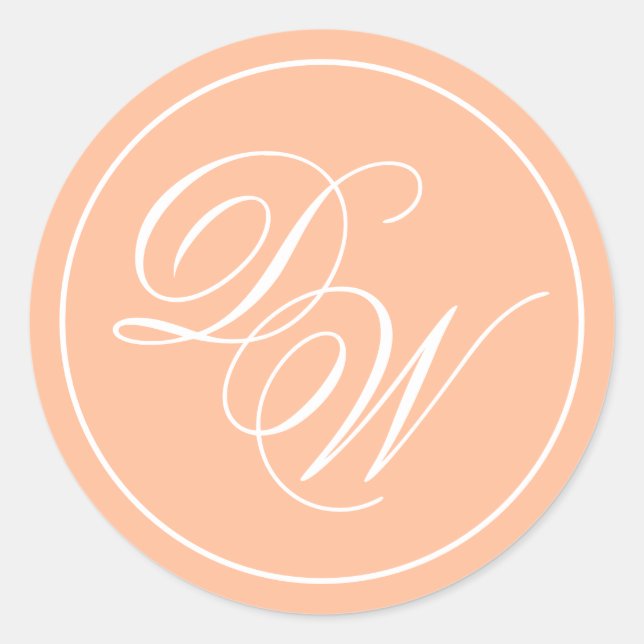 Sticker Rond Monogramme Peach 2 Initiales Élégant Script blanc (Devant)