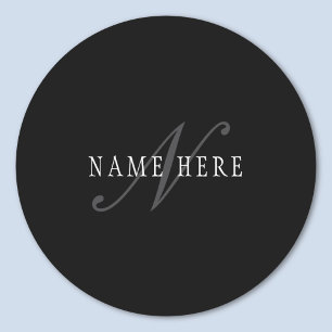 Sticker Rond Monogramme personnalisable élégant Noir Gris Bla
