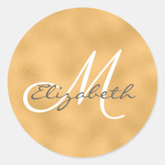 Sticker Rond Monogramme personnalisé Arrière - plan Gold Faux F