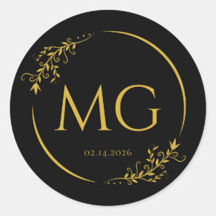 Sticker Rond Monogramme personnalisé avec date noir métallisé o
