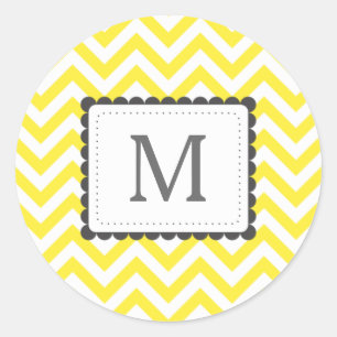 Sticker Rond Monogramme personnalisé Chevron jaune et blanc