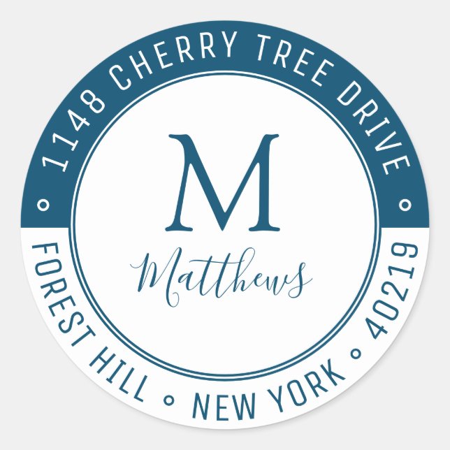 Sticker Rond Monogramme personnalisé élégant Nom et adresse de  (Devant)