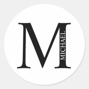 Sticker Rond Monogramme personnalisé et nom Bâton rond classiqu
