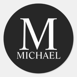 Sticker Rond Monogramme personnalisé et nom noir