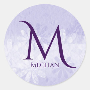 Sticker Rond Monogramme personnalisé et nom Stick violet et bla