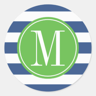 Sticker Rond Monogramme personnalisé Grandes vertes et bleues