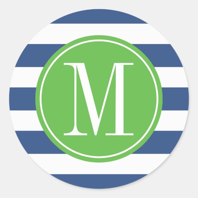 Sticker Rond Monogramme personnalisé Grandes vertes et bleues (Devant)