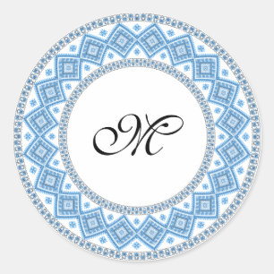 Sticker Rond Monogramme personnalisé motif de point croisé init