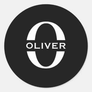 Sticker Rond Monogramme Personnalisé Noir Et Blanc Nom
