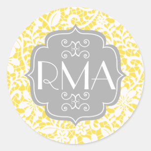Sticker Rond Monogramme personnalisé par dentelle vintage jaun