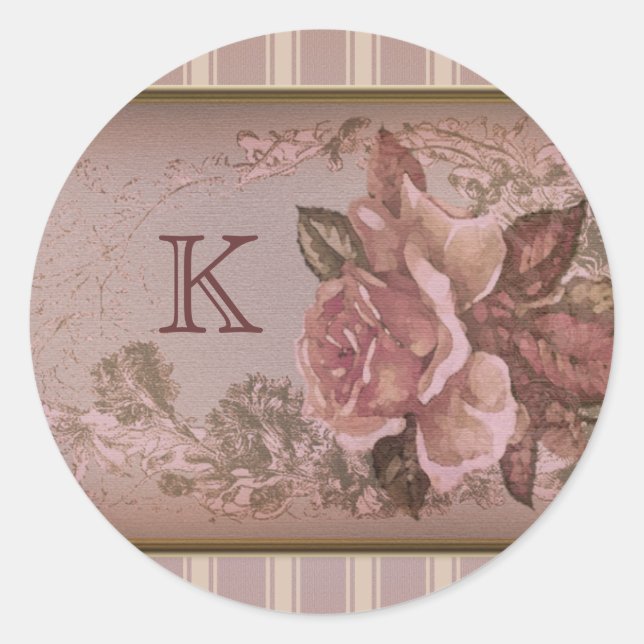 Sticker Rond Monogramme personnalisé Rose antique (rose) (Devant)
