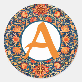 Sticker Rond Monogramme personnalisé William Morris rond Autoco