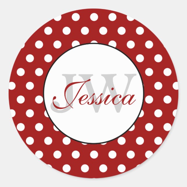 Sticker Rond Monogramme pois foncé et blanc tendance (Devant)
