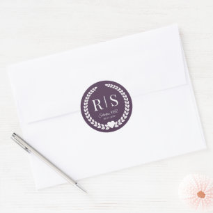 Sticker Rond Monogramme pourpre de vin riche simple