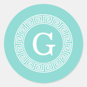 Sticker Rond Monogramme principal grec blanc d'initiale de