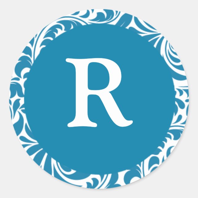Sticker Rond Monogramme R Cerulean Mariage Monogrammes Invitati (Devant)