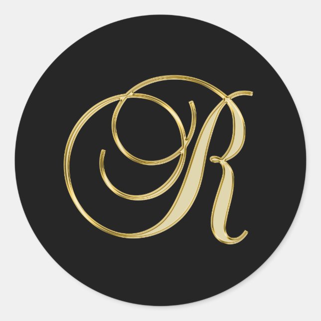 Sticker Rond Monogramme R écriture dorée (Devant)