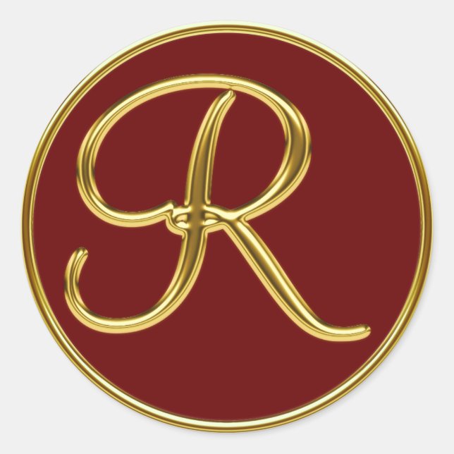 Sticker Rond Monogramme R en or 3D (Devant)