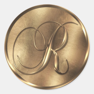 Sticker Rond Monogramme R Faire-part de mariage de bronze
