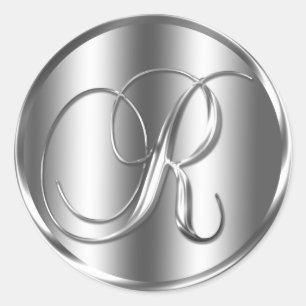 Sticker Rond Monogramme R Silver Color Faire-part de mariage Ho