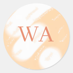 Sticker Rond Monogramme rétro gras blanc orange pêche pastel no