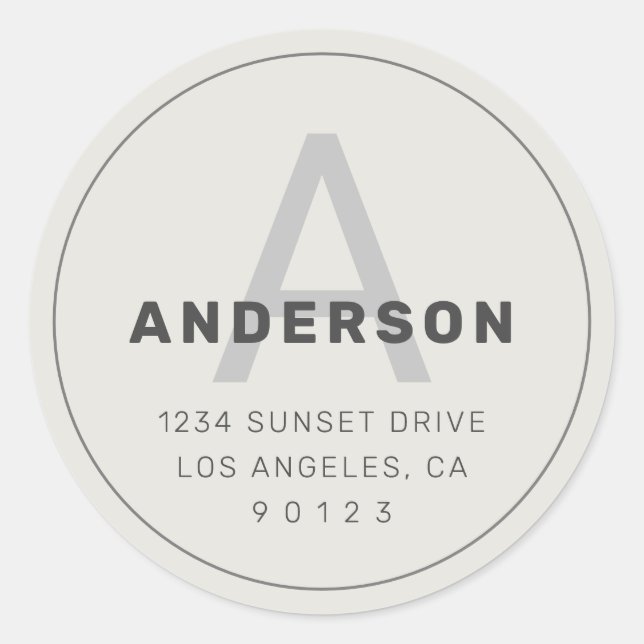 Sticker Rond Monogramme Rétro-Moderne  | Gris foncé & Blanc cas (Devant)