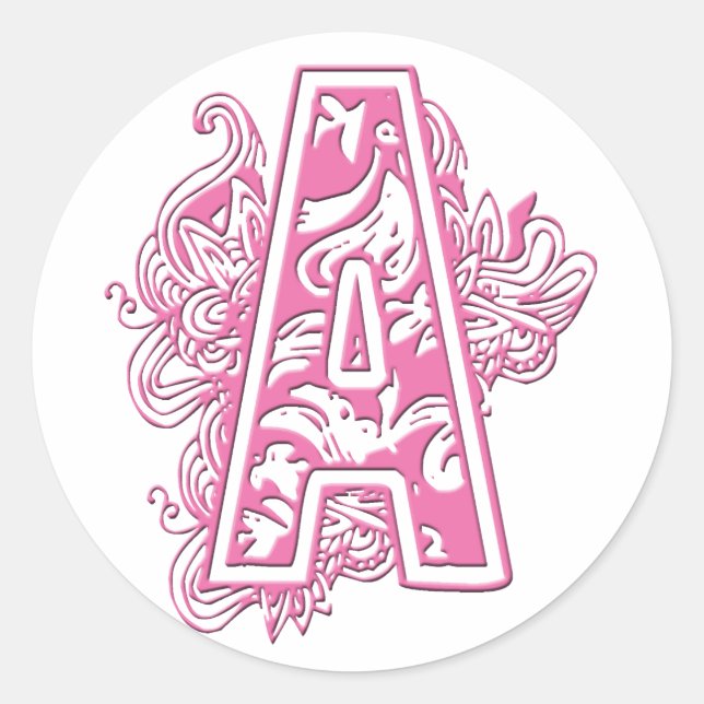 STICKER ROND MONOGRAMME ROSE A (Devant)