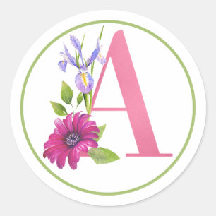 STICKER ROND MONOGRAMME ROSE A AUX FLEURS D'ÉTÉ