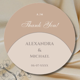 Sticker Rond Monogramme rose beige Merci Mariage japonais