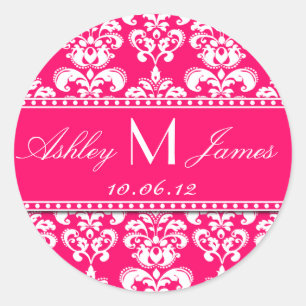 Sticker Rond Monogramme rose blanc Damas Enregistrer les sticke