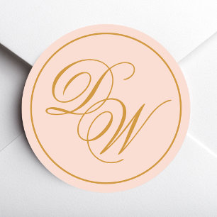 Sticker Rond Monogramme Rose Blush 2 Initiales Calligraphie Dor