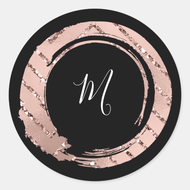 Sticker Rond Monogramme Rose Blush Frame Boutique Black VIP (Devant)