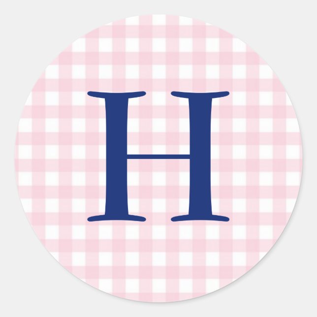 Sticker Rond Monogramme rose En vichy (Devant)