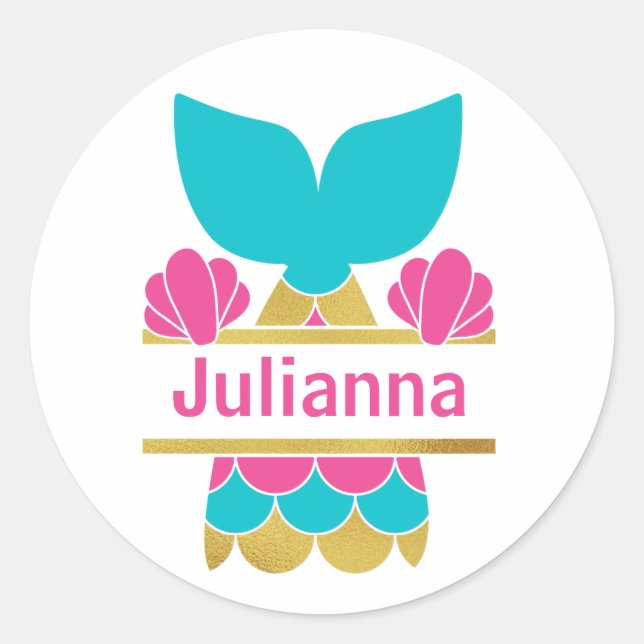 Sticker Rond Monogramme rose et or ou nom Sirène (Devant)