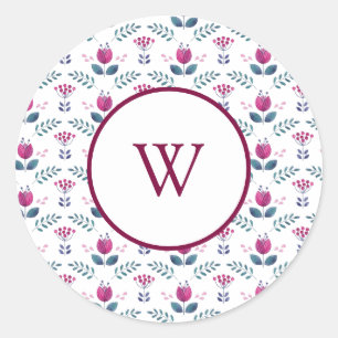 Sticker Rond Monogramme rose Floral aquarelle design